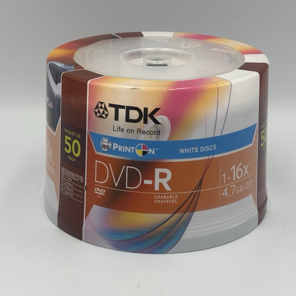TDK DVD-R‎ 50 Pack 1-16x 4.7GB Recordable Discs Spindle Orange Pack New Sealed